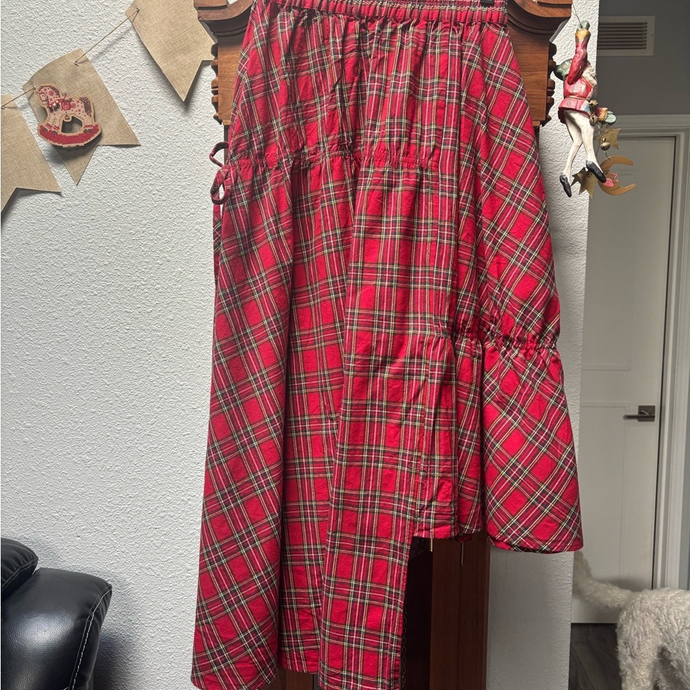 Japanes Jouetie Red Plaid asymmetric Skirt - Classic Holiday Check